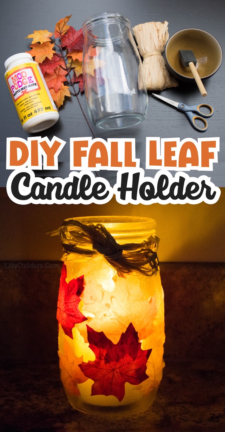 Are you looking for fall crafts to make? These DIY Leaf Candle Jars are super simple to create thanks to mod podge, glass jars, and faux leaves. They make for awesome homemade gifts during the holidays!