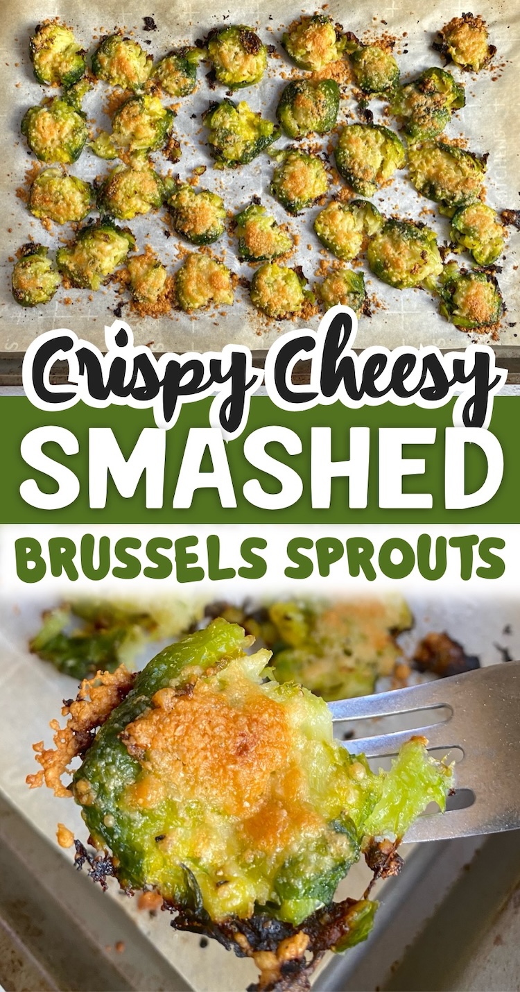 Are you looking for yummy vegetable side dish recipes for dinner? You've got to try these crispy parmesan smashed brussels sprouts! They are easy to make with fresh or frozen brussels spouts, olive oil, grated parmesan cheese, and the seasoning of your choice. 