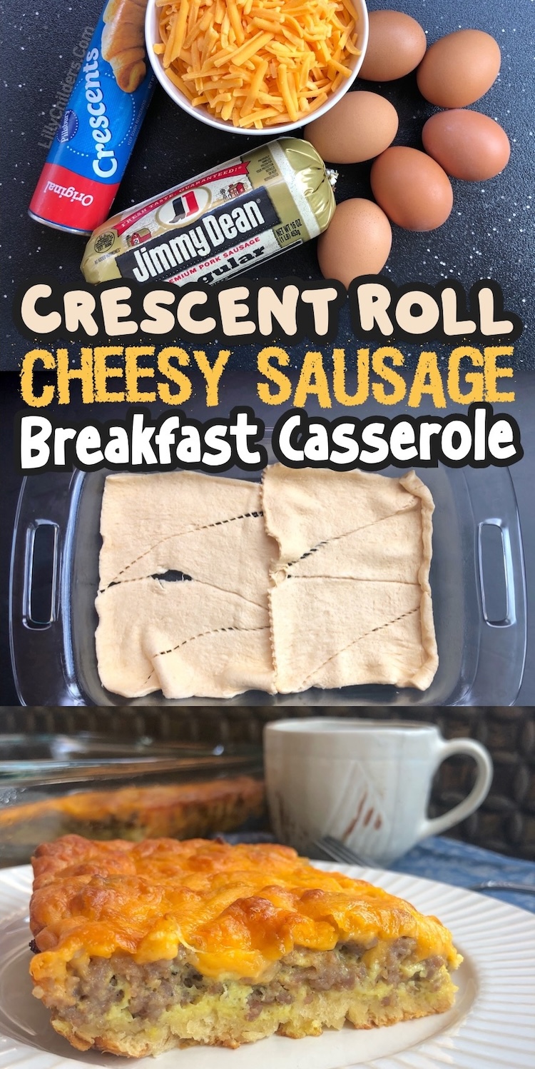 Easy Crescent Roll Sausage Breakfast Casserole made with just 4 ingredients! A tube of Pillsbury Crescent Dough, one pound of sausage, 6 large eggs, and 2 cups of shredded cheddar cheese. Super fast to make, budget friendly, and a crowd pleaser for sleepovers and holidays. Your picky family is going to go bonkers for this delicious breakfast casserole. My kids always go back for seconds! That's how I know I have a winner. 