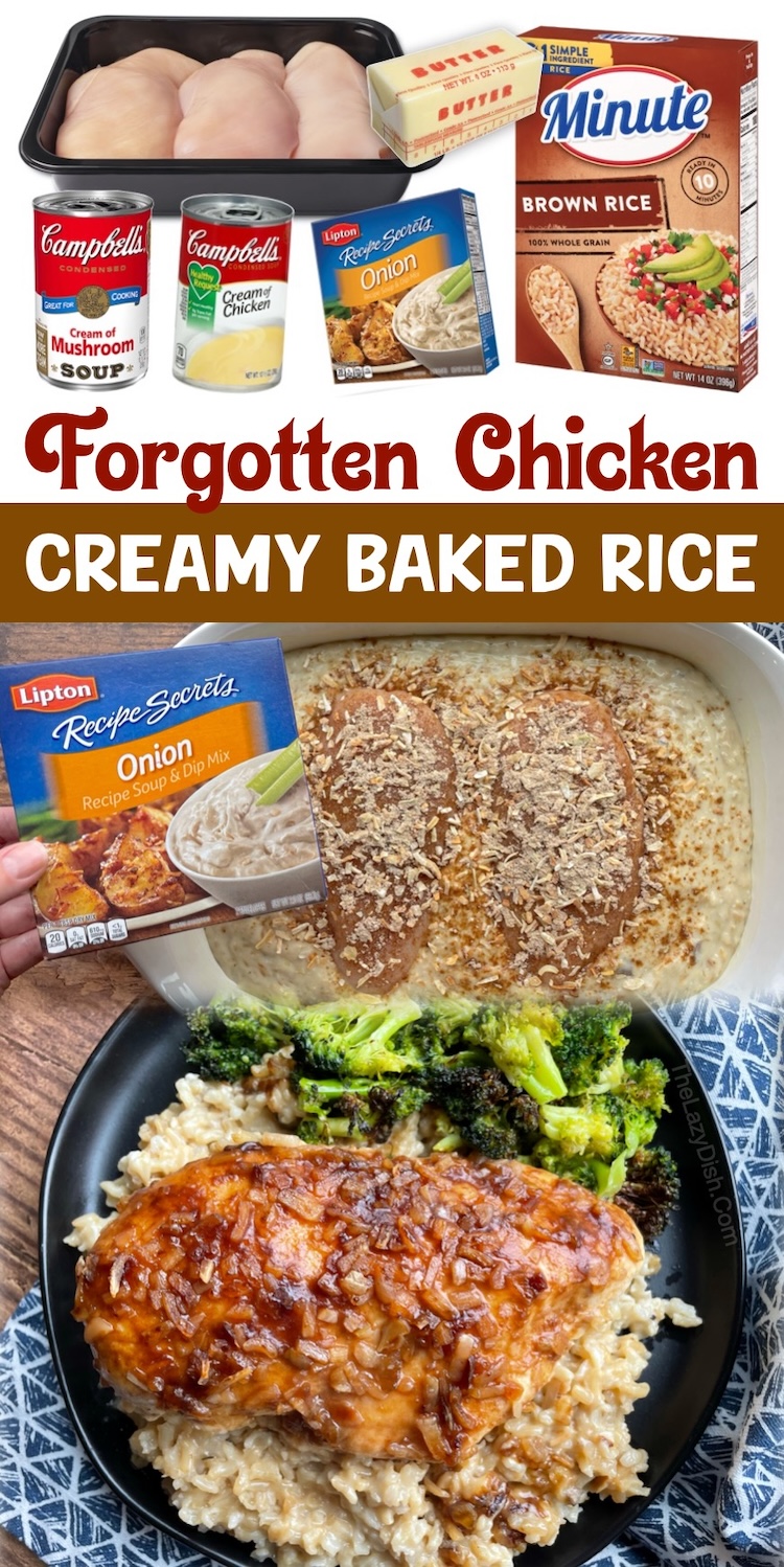 Forgotten Chicken is a classic and vintage dinner recipe that has stayed around for a reason! Not only is it easy to dump and bake and forget about, but the end result is a delicious family dinner that leaves everyone happy with full bellies. This chicken recipe makes enough to feed a large family of 6 and is great leftover. 