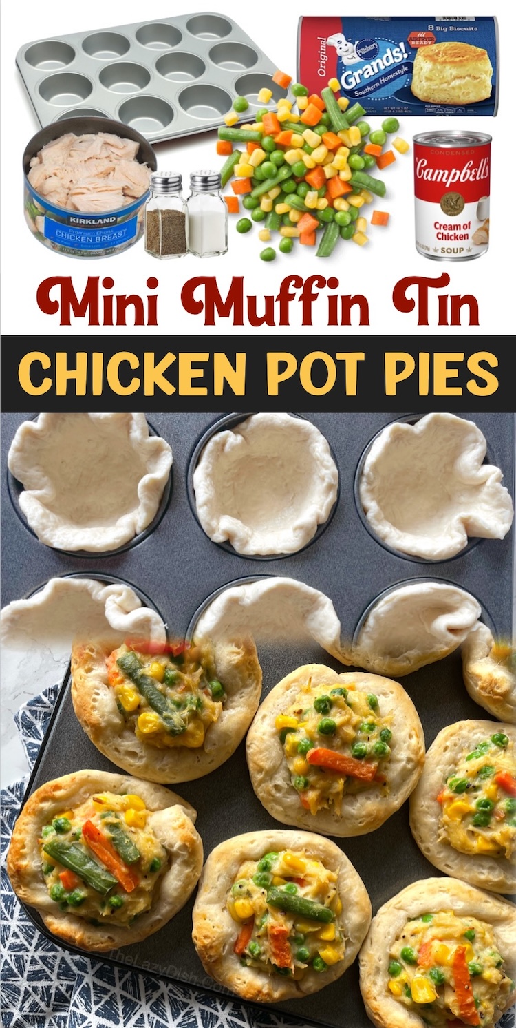 Mini Chicken Pot Pies | Are you looking for fun and creative dinner ideas for your kids? They are going to love this muffin tin recipe! With just 4 ingredients, you can make a yummy meal that even the pickiest of kids will devour. This budget friendly dinner is perfect for busy school nights because it only takes about 10 minutes to prepare and then the oven does the rest for you. 