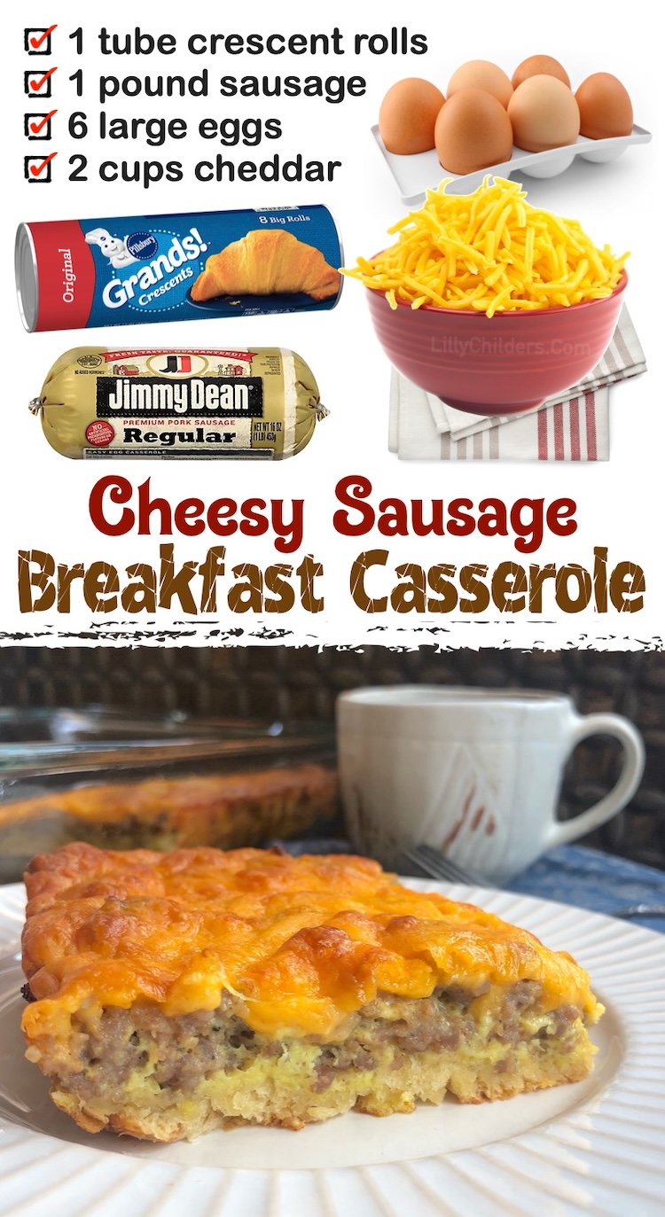 Looking for super easy breakfast ideas to feed a crowd? This sausage and crescent roll breakfast casserole is quick to make with cheap ingredients! My family with kids absolutely loves this simple and tasty recipe. We make it often for a casual Sunday breakfast as well as holiday gatherings such as Christmas or Thanksgiving!