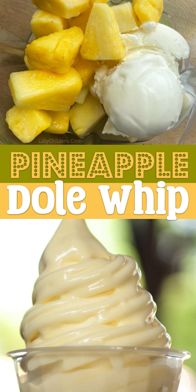 Pineapple Dole Whip is an iconic Disneyland treat that tastes like pineapple soft serve! Break out your blender and whip up this sweet summer time treat in less than 5 minutes with just 3 ingredients.