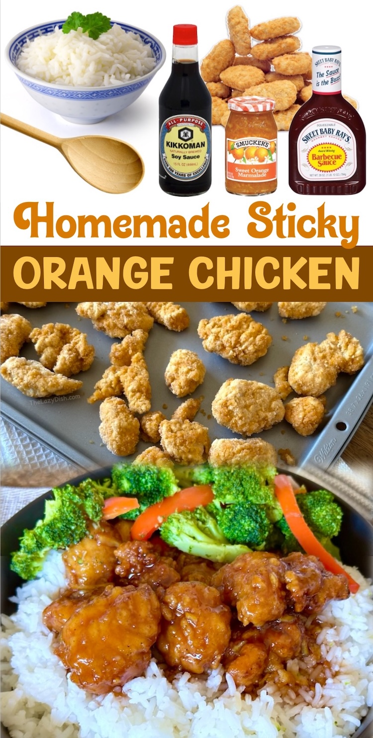 Easy Orange Chicken Recipe | This sweet and sticky chicken is absolutely amazing and tastes like something you'd get at a Chinese restaurant. But you don't have to go out to eat! Make this easy chicken recipe at home for much cheaper with just a few store-bought ingredients. Your family will thank you!