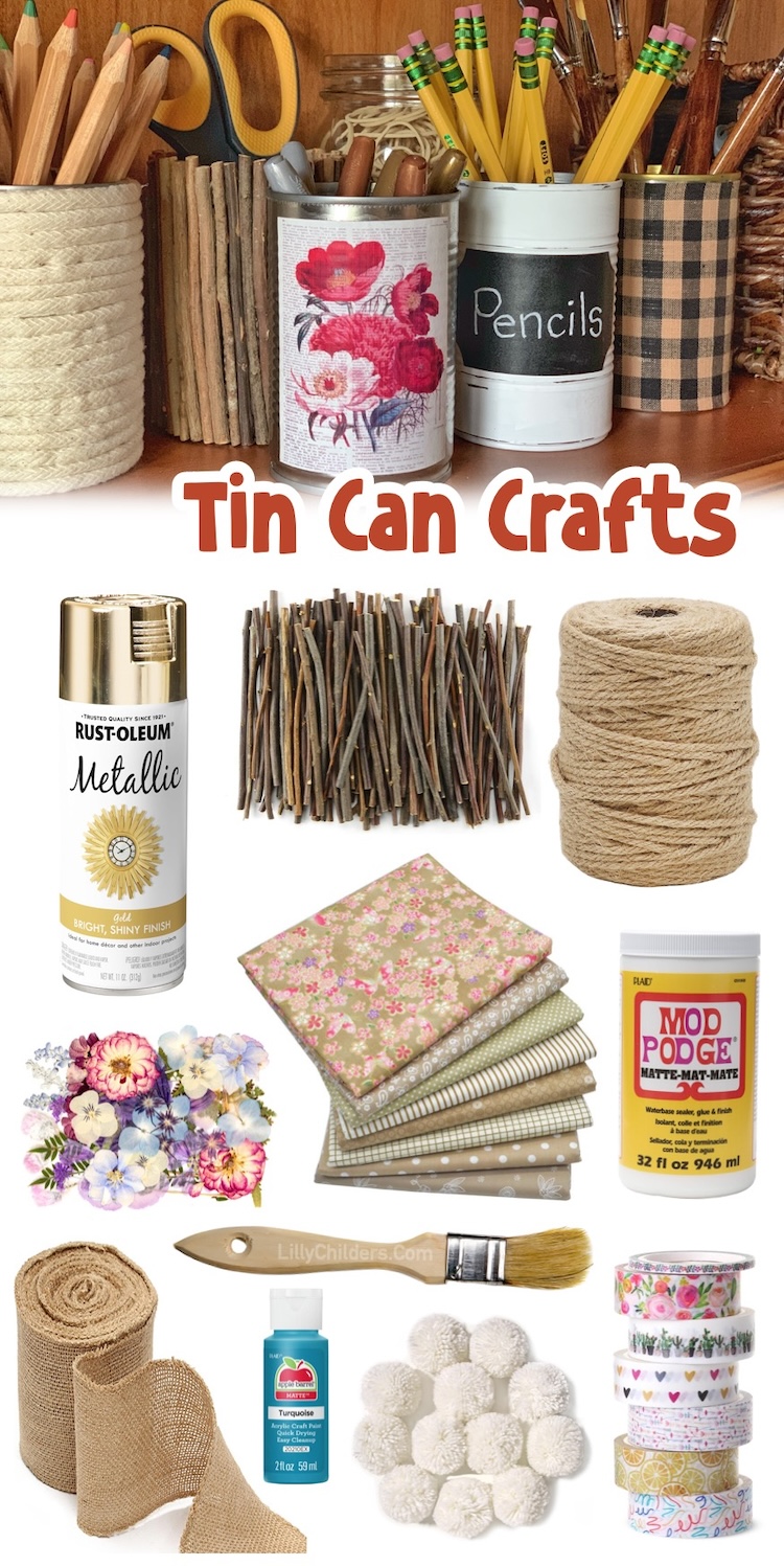 Are you looking for DIY projects for adults? You're going to love this recycled craft idea! Here is how you turn a tin can into something gorgeous that is not only useful but looks lovely on a book shelf, desk, bathroom counter, and more. I use these decorative upcycled containers for organizing my office and craft supplies. 