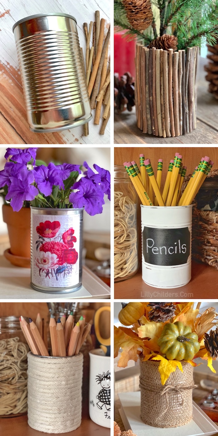 If you're looking for DIY tin crafts and projects to make, here is a list of fun and creative ideas anyone can make! They are perfect for displaying on a book shelf for organizing small items such as pencils, paint brushes, etc. You can also use them for holiday decor to display garland, flowers, or leaves. 