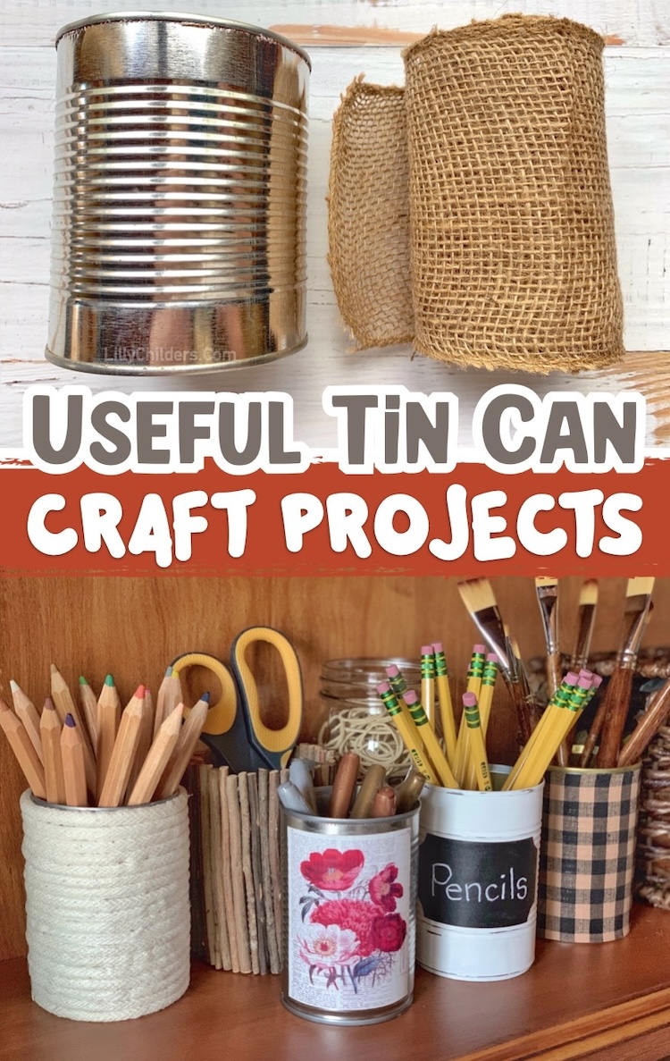 These fun and creative tin can crafts are not only beautiful but useful! Use them to organize small items in your office or craft room. My teenage daughter had so much fun making this craft with me.