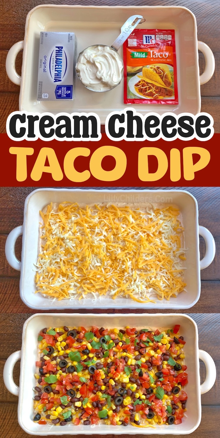 Are you looking for easy party appetizer ideas? This cold make ahead cream chip dip is a crowd pleaser! Serve with tortilla chips and you've got one of the best simple party snacks. It's perfect for family gatherings, parties, holidays, game day, potlucks, and more!