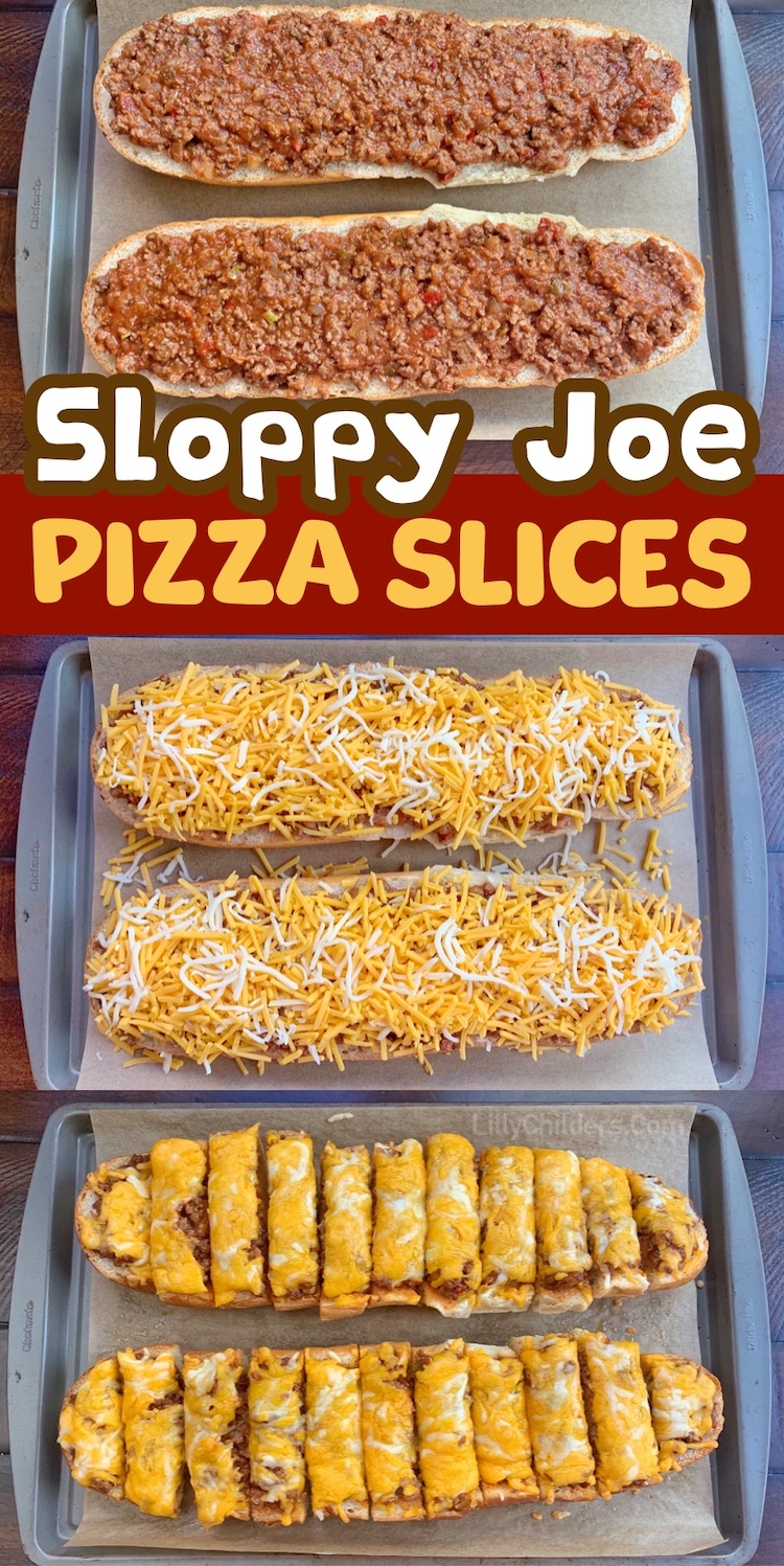 Sloppy Joe French Bread Pizza | This delicious recipe can be served for any occasion! An easy weeknight meal for your family, small gatherings, football Sunday, game day, or anytime you're hosting a party. It's the ultimate appetizer, snack, or even dinner! 
