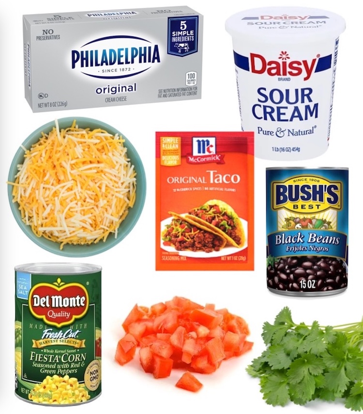 Ingredients for making a yummy cold cream cheese taco dip!