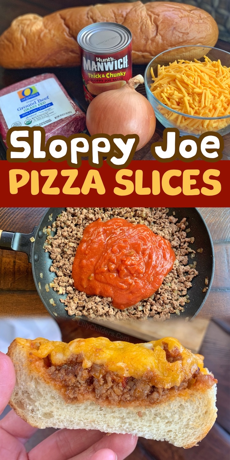 Step by Step instructions on how to make Sloppy Joe Pizza using just a few simple and budget friendly ingredients including French bread, 1 pound ground beef, an onion, a can of sloppy joes sauce and shredded cheddar cheese to make the best comfort food recipe for any meal. 