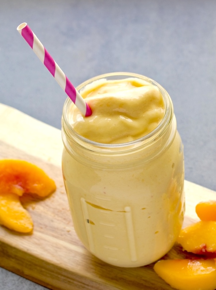 Easy and healthy peaches and cream smoothie summer drink recipe. 