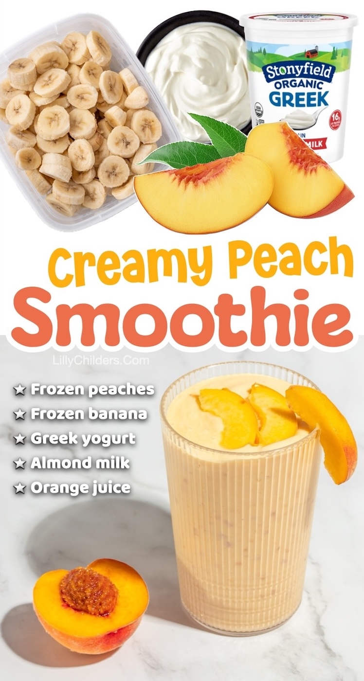Healthy and easy peach smoothie recipe made with plain greek yogurt and almond milk, making for yummy yet clean eating breakfast or snack. 